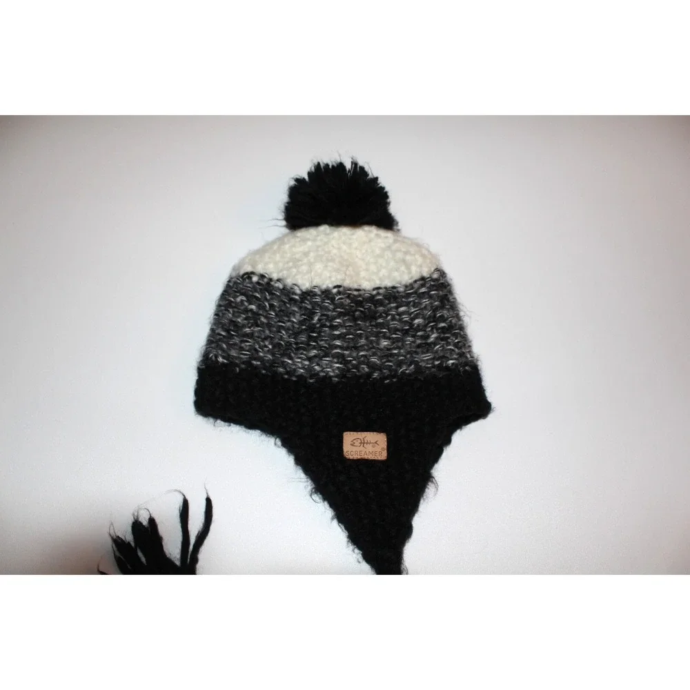 SCREAMER WINTER EAR FLAP KNIT BEANIE HAT‎ TASSELS FLEECE LINED